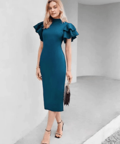 Teal Blue Ruffled Pencil Bodycon