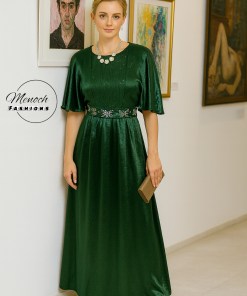 Green Shiny Gown with Flare Sleeves