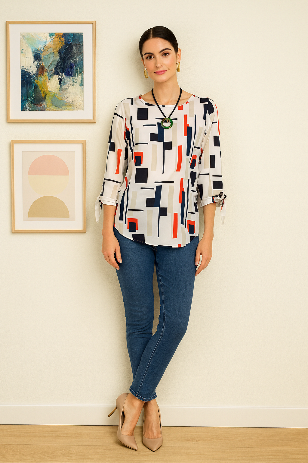 White Printed Top with Half Sleeves