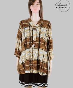 Creme and Brown Printed Top with Collar Tie