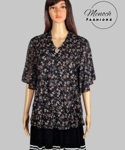 Green Printed Top with Short Flare Sleeves