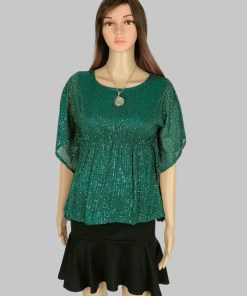 Green Sequins Top with Flare Sleeves