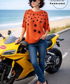 Orange Stretch Top with Black Stars