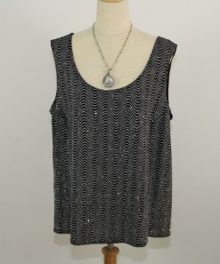 Black Sleeveless Top with Silver Shiny Waves