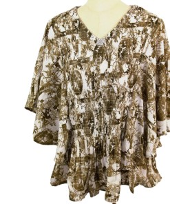 Light Brown Printed Top with Flare Sleeves