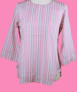 Pink and White Stripped Top with Half Sleeves