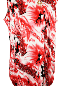 Red and Orange Printed Stretch Material Top