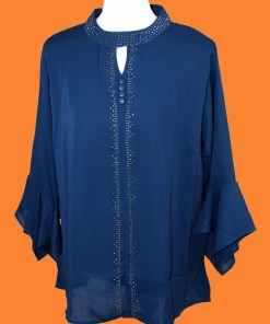 Navy Blue Top with Silver Stones - TA1009