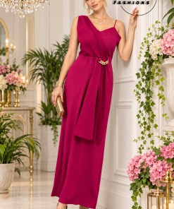 Magenta Pink Crepe Gown with Side Slit