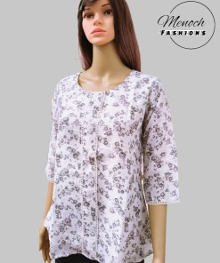 White and Grey Printed Top with Lace