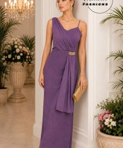 Alternative view of Magenta Pink Crepe Gown with Side Slit