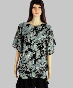 Black Printed Chiffon Flared Sleeves Top