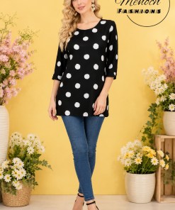 Black Tunic Top with Bold White Polka Dots