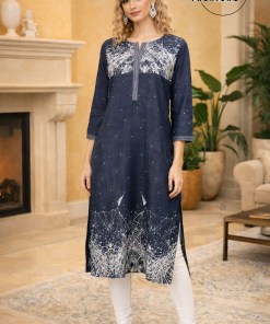 Blue Jeans Material Printed Kurti