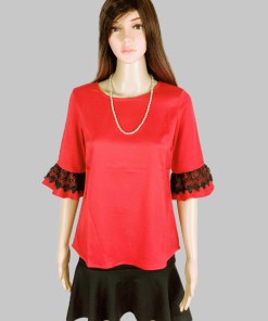 Plain Red Top with Black Lace on the Sleeves