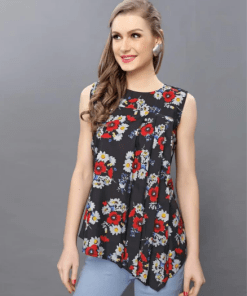 Beauteous Black Colored Printed Crepe Top