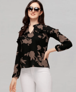 Black Colored Printed Georgette Top
