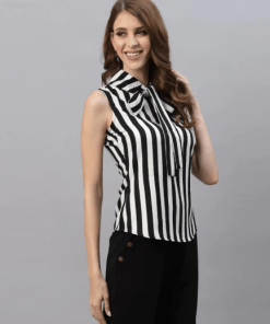 Black and White Tire-Up Sleeveless Top