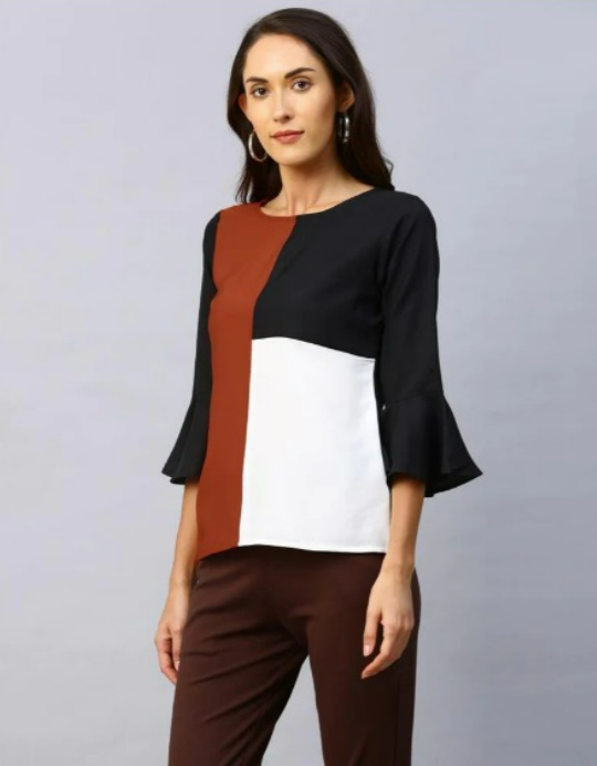Creative Black Colored Dyed Crepe Top