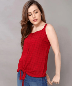 Glistening Red Colored Printed Rayon Top