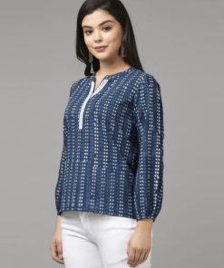 Indigo Balloon Sleeve Top