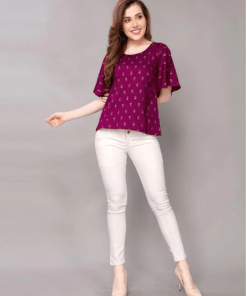 Purple Colored Foil Printed Rayon Top