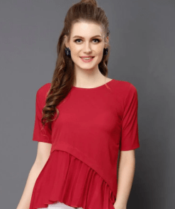 Modish Red Colored Plain Crepe Top