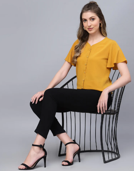 Mustard Flared Sleeves Top - Image 2