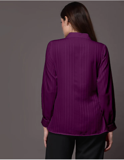 Purple Polyester Blend Woven Long Sleeve Shirt - Image 4