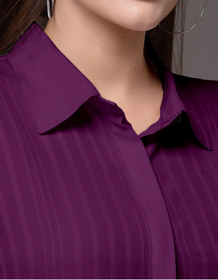 Purple Polyester Blend Woven Long Sleeve Shirt - Image 3