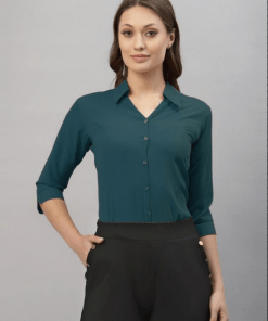 Teal Color Polyester Viscose Blend Solid Top