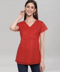 Red Colored Plain Russell (Net) Top
