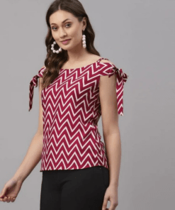 Red and White Knot Sleeve Top