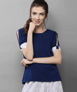 Rust Royal Blue Colored Plain Crepe Top