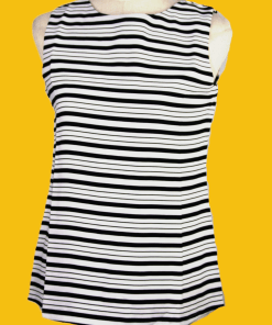 White Sleeveless Top with Black Stripes
