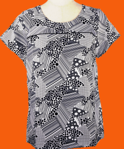 Dark Blue Printed Top with Cap Sleeves