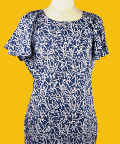 Blue and White Printed Top with Flared Sleeves