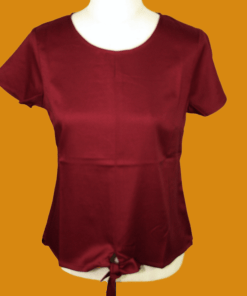 Maroon Tie-Front Top with Short Sleeves