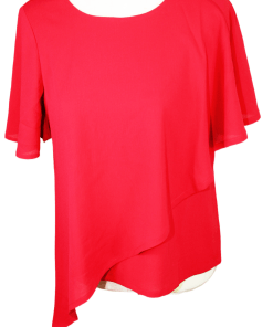Red Plain Top with Front Frill and Flared Sleeves