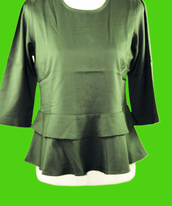Green Satin Short Top with Frills