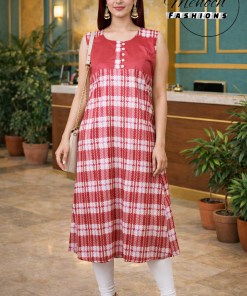Pink and White Checks Cotton Kurti
