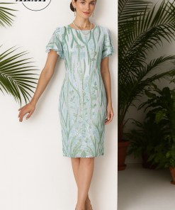 Light Green Net Dress with Sequin Design