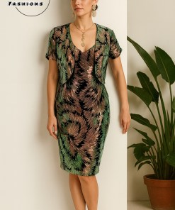 Green Shiny Sequins Design Dress with Jacket