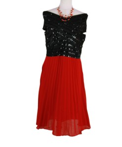 Red off Shoulder Dress with Pleated Skirt