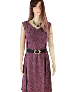 Pink Sleeveless Party Dress with Black Belt