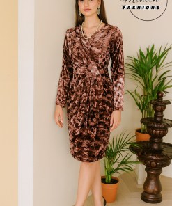 Brown Shaded Velvet Dress with Long Sleeves