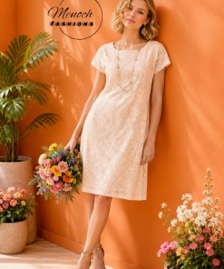 Alternative view of White Lace Straight Dress with Short Sleeves