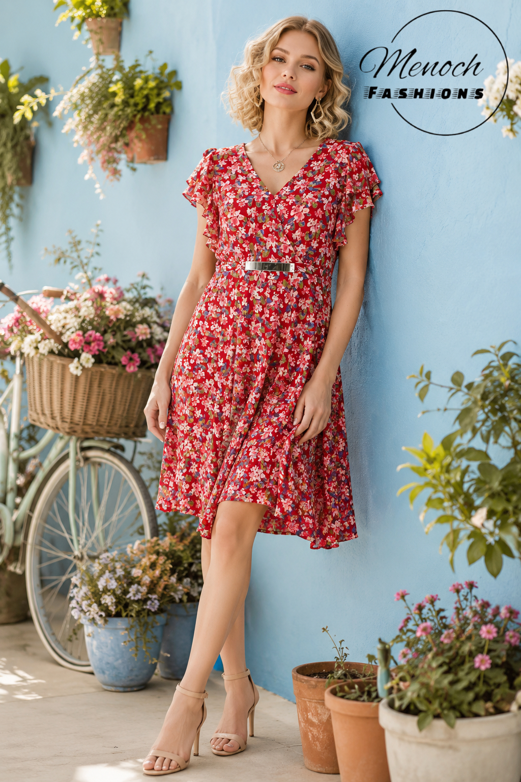 Floral Black Dress with Flare Sleeves - Image 2