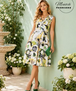 Alternative view of Peach Floral A-Line Flare Dress (Sleeves Attached)
