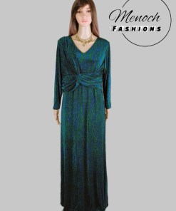Green and Blue Shaded Stretch Gown with long sleeves